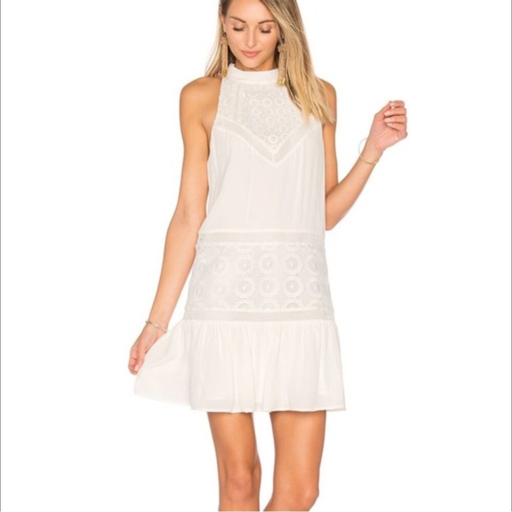 Lovers + Friends Star Chaser Dress White Halter Crocheted S